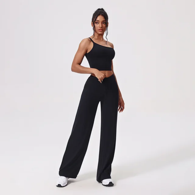 Antibacterial Yoga Clothes Suit Slant Shoulder Tight Quick drying Workout Clothes Black - Shop at LoveMi