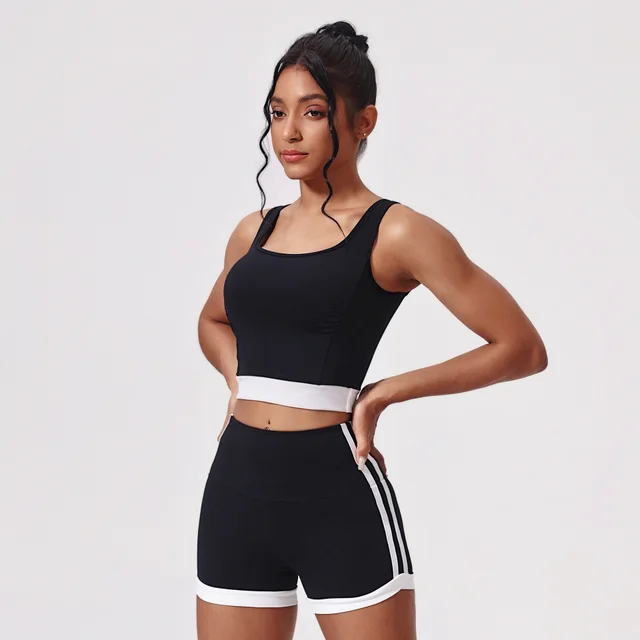 Nude Feel Yoga Suit Tight Vest Yoga Shorts Suit Black - Shop at LoveMi
