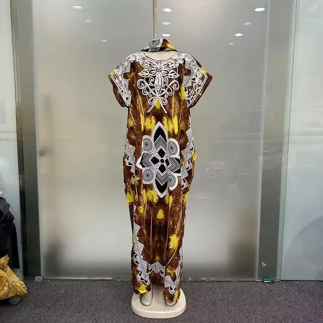 Printed Loose Plus Size Casual Dress Yellow - Shop at LoveMi