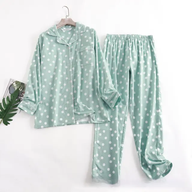 Women's Pajamas Simple Spring, Autumn And Winter Long Sleeves Trousers Suit Green - Shop at LoveMi