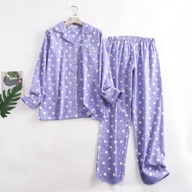 Women's Pajamas Simple Spring, Autumn And Winter Long Sleeves Trousers Suit Purple - Shop at LoveMi