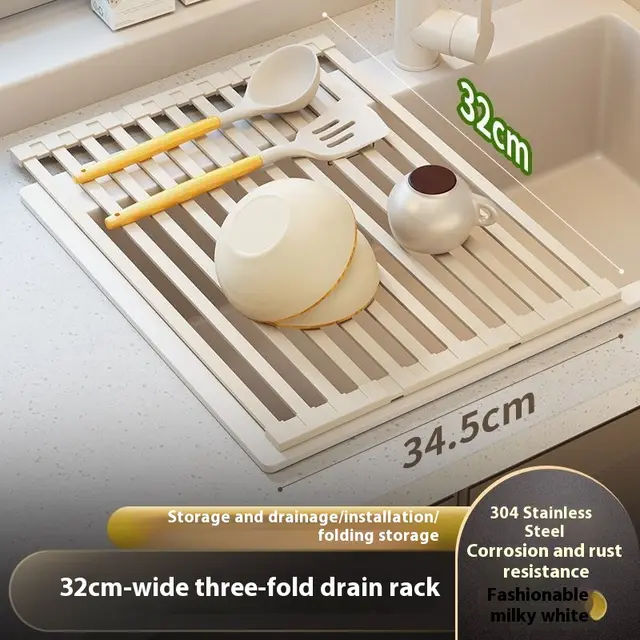 Kitchen Draining Rack 304 Stainless Steel Sink Storage Rack Milky White - Shop at LoveMi