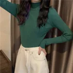 Slim Fit Inner Wear All-matching Sweater Long Sleeve - Half Turtleneck Dark Green