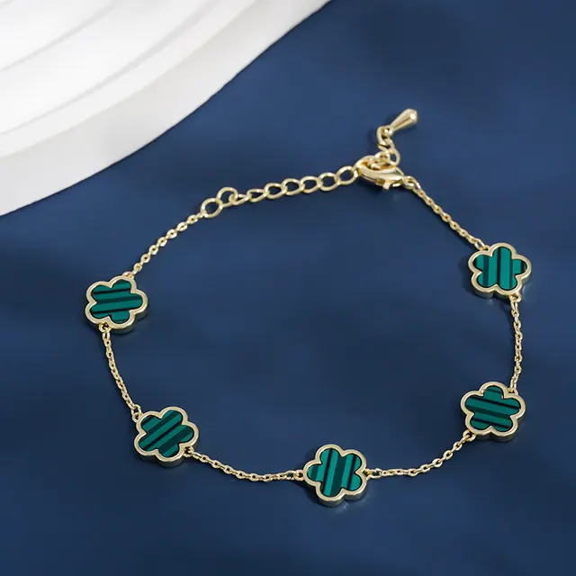 Real Gold Plating Five Petal Flower Bracelet Female Special interest Design Golden Green Sl61468 - Shop at LoveMi