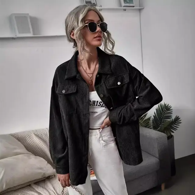 Loose Leisure Slimming Lapel Pocket Long Sleeve Coat Black - Shop at LoveMi