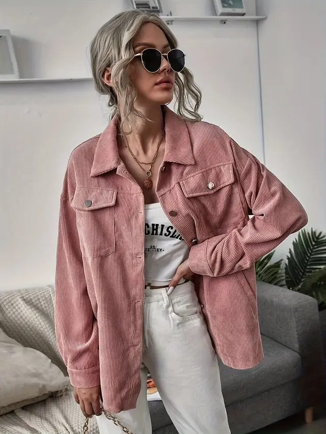 Loose Leisure Slimming Lapel Pocket Long Sleeve Coat Pink - Shop at LoveMi