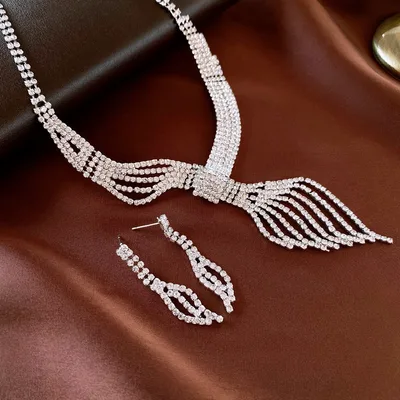 High grade Clavicle Chain Fashion Grandeur Personality Jewelry Suit Silver 2 Piece Set - Shop at LoveMi