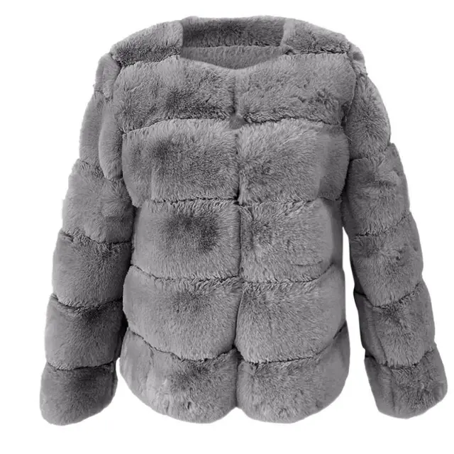Women's Coat Fox Horizontal Stitching Artificial Fur Gray - Shop at LoveMi