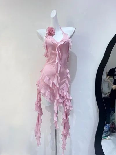 Fashion Ladies New Sexy Halter Flower Dress Pink - Shop at LoveMi