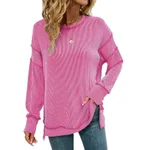 Twist Strip Split Long Sleeve Loose Sweatshirt Sweater - Rose Red
