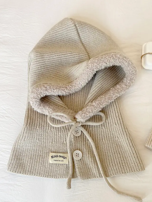 Ice Man Design Fashionable Snow Hat Balaclava Knitted Drawstring Beige - Shop at LoveMi