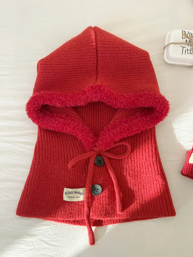 Ice Man Design Fashionable Snow Hat Balaclava Knitted Drawstring Christmas Red - Shop at LoveMi