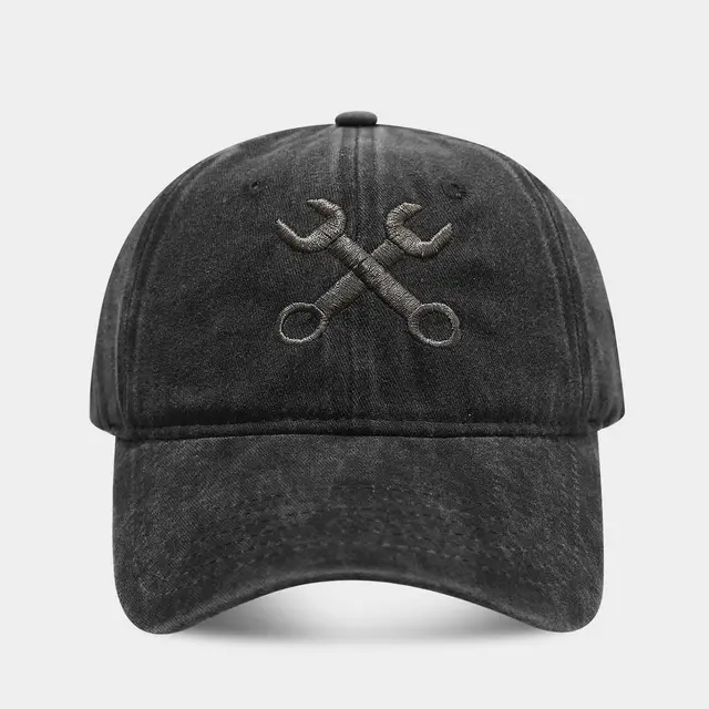 Vintage Distressed Wrench Repairman Hat Soft Top Breathable Washed Peaked Cap Black - Shop at LoveMi