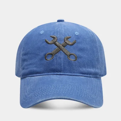 Vintage Distressed Wrench Repairman Hat Soft Top Breathable Washed Peaked Cap Blue - Shop at LoveMi