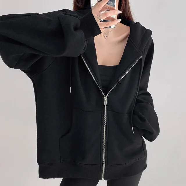 Women's Hooded Cardigan Loose fitting Casual Pullover Coat Night Sky Black - Shop at LoveMi