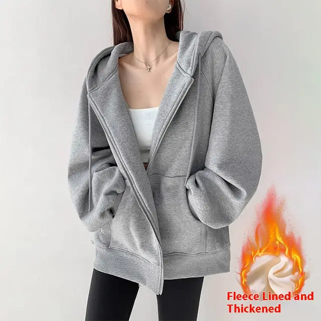 Women's Hooded Cardigan Loose fitting Casual Pullover Coat Twilight Gray Velvet Lining - Shop at LoveMi