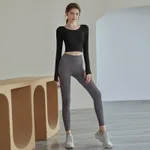 Yoga Long Sleeve Top Sports Workout Training Clothes Professional Pilates Breathable Suit - Black