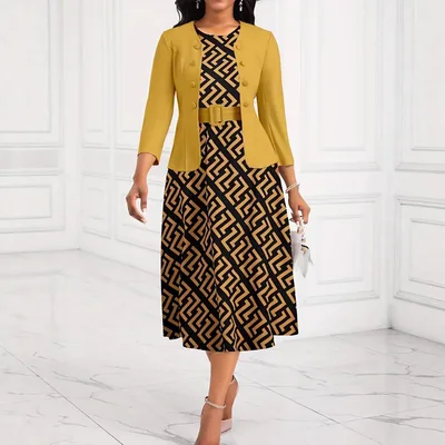 Printed Two piece Suit Business Suit And Dress Yellow - Shop at LoveMi