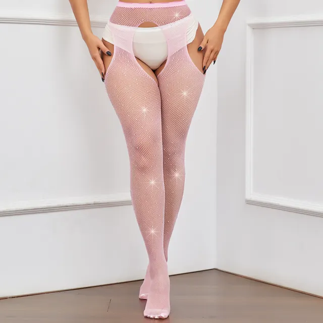 Mesh Stockings Hot Drilling Four side Open Gear Free Off Small Net Romper Pink - Shop at LoveMi