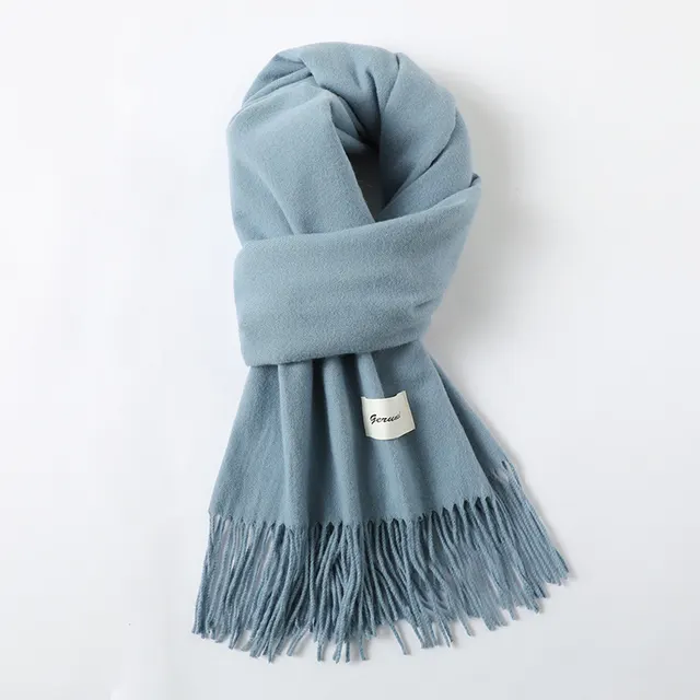 Simple Tassel Shawl Warm Artificial Cashmere Scarf Starry Blue - Shop at LoveMi