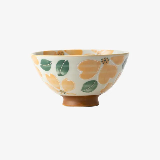 Creative Home Flowers Tea Bowl Japanese Ceramic Tableware Yellow - Shop at LoveMi