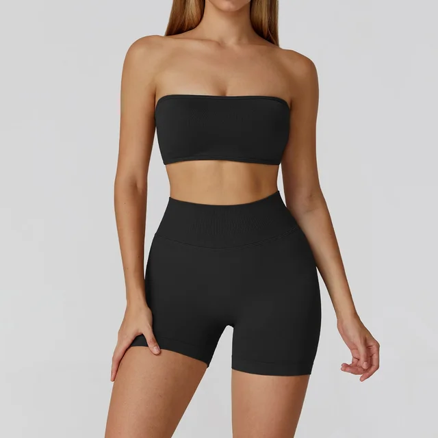 Hollow out Beauty Back High Waist Yoga Clothes Fitness Suit Black - Shop at LoveMi