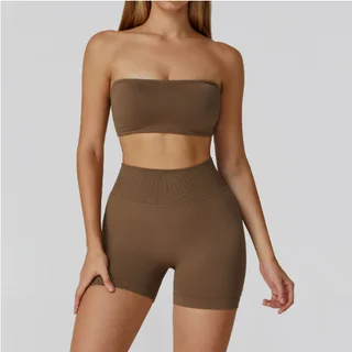 Hollow-out Beauty Back High Waist Yoga Clothes Fitness Suit - Brown