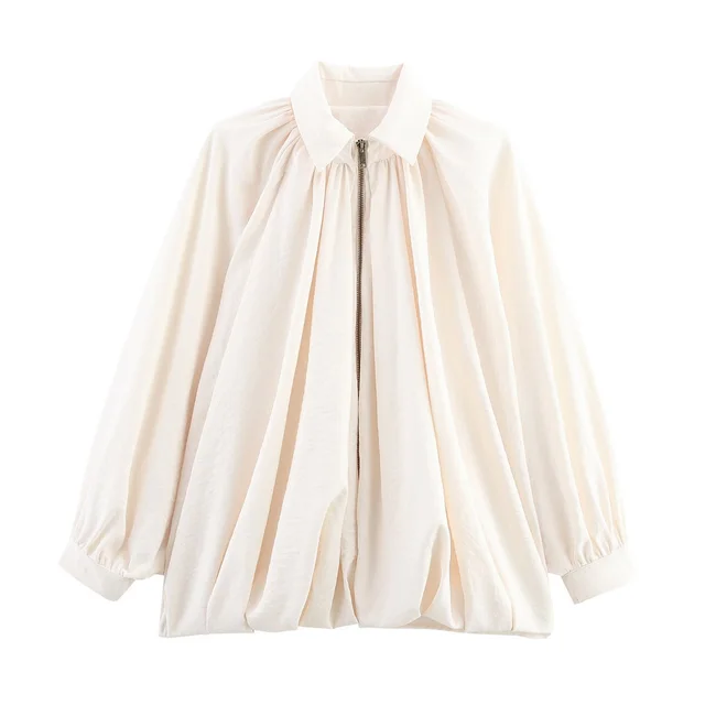 Fashion Loose Batwing Sleeve Puffy Pilot Jacket Coat Milky White - Shop at LoveMi