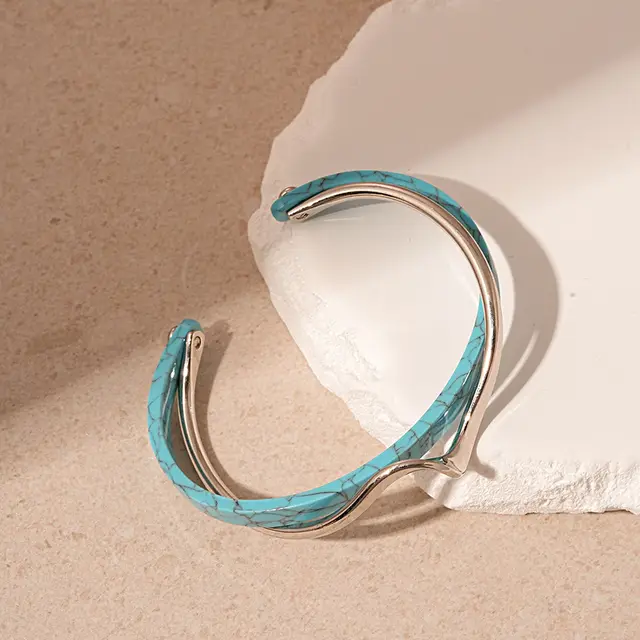 Geometry Pattern Twisted Open ended Bracelet 22 Silver Blue - Shop at LoveMi