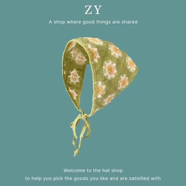 French Retro Triangle Shawl Women's New Autumn And Winter Headscarf Toe Cap Green Little Daisy - Shop at LoveMi
