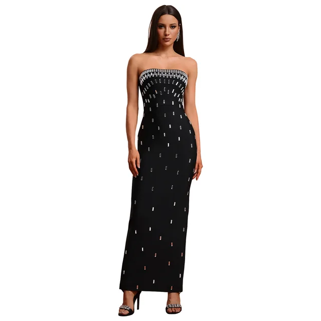 European And American Fashion Women's Wear Sexy Tube Top High end Hot Drilling Backless Dress Black - Shop at LoveMi