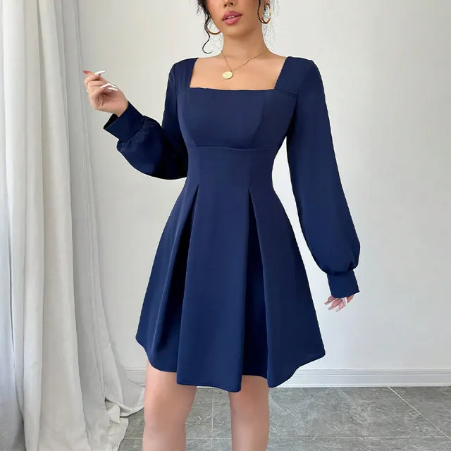Square neck Cinched Slimming A Line Skirt For Women Navy Blue - Shop at LoveMi