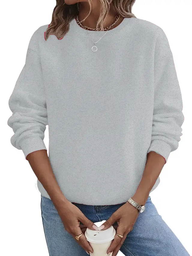 Solid Color Blank Round Neck Plus Size Fashion Sweater Gray - Shop at LoveMi