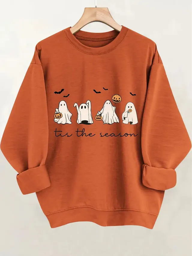 Printed Crew Neck Sweatshirt Personality Fashion Loose Top Couple Orange - Shop at LoveMi