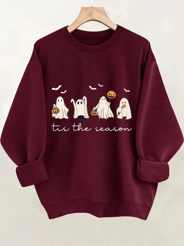 Printed Crew Neck Sweatshirt Personality Fashion Loose Top Couple Wine Red - Shop at LoveMi