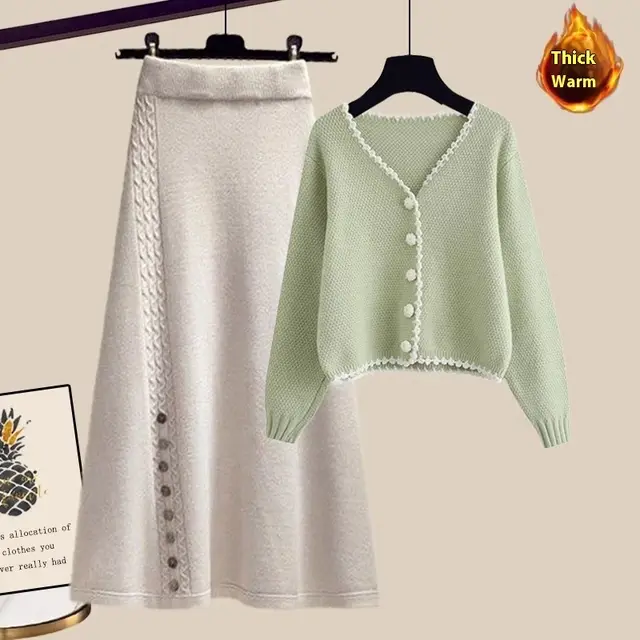 Winter Sweater Coat This Year Popular Skirt Two piece Set Apricot - Shop at LoveMi