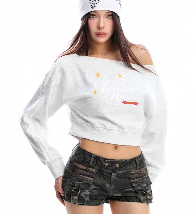 Letter Printed Shoulder Long sleeved Thin Sweater White - Shop at LoveMi