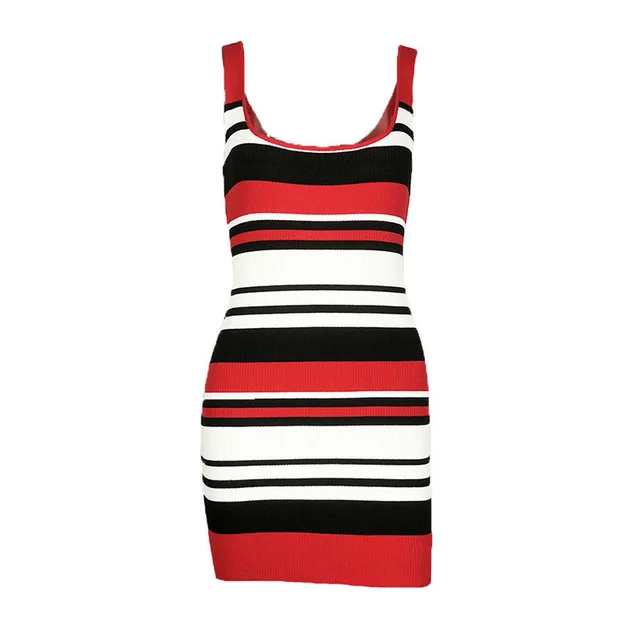 Women's Sexy Backless Versatile Fashion Striped Sling Dress Red - Shop at LoveMi