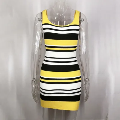 Women's Sexy Backless Versatile Fashion Striped Hot Girl Sling Dress Yellow - Shop at LoveMi