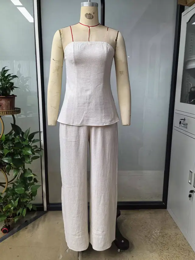 Ladies' Boob Tube Top Casual Pants Suit Beige - Shop at LoveMi