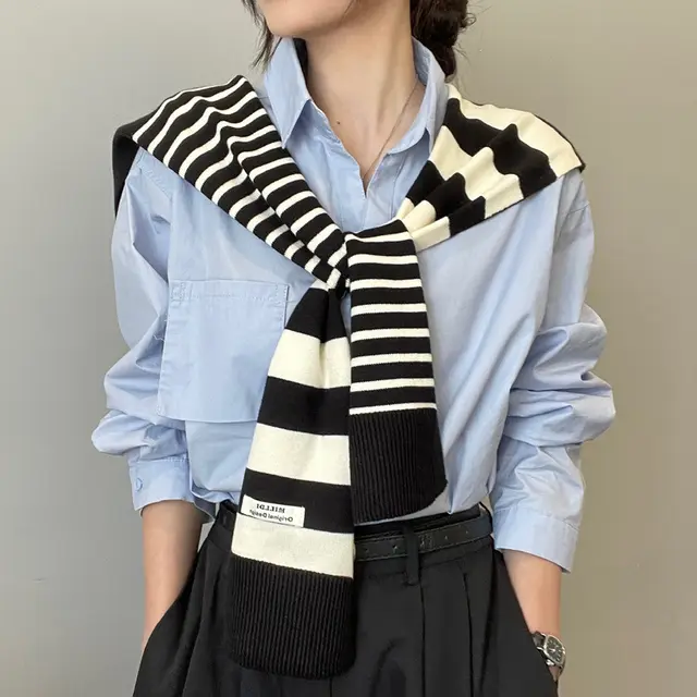 Women's Outer Wear High grade Matching Shirt Knitted Scarf Black - Shop at LoveMi