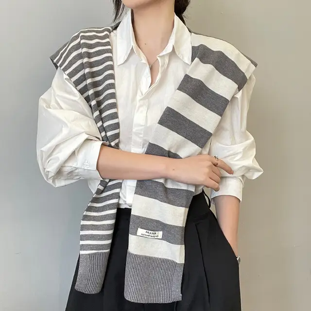 Women's Outer Wear High grade Matching Shirt Knitted Scarf Gray - Shop at LoveMi