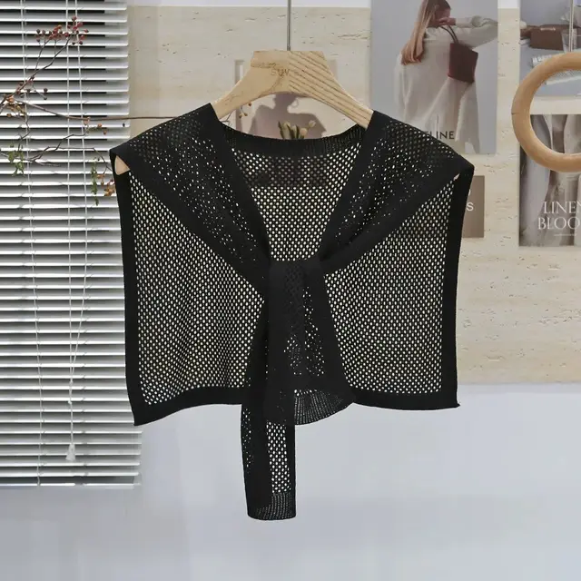Knitted Shawl Matching Shirt Skirt Outer T shirt Small Waistcoat Black - Shop at LoveMi