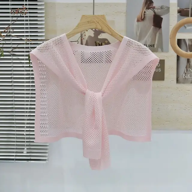 Knitted Shawl Matching Shirt Skirt Outer T shirt Small Waistcoat Cherry Blossom Powder - Shop at LoveMi