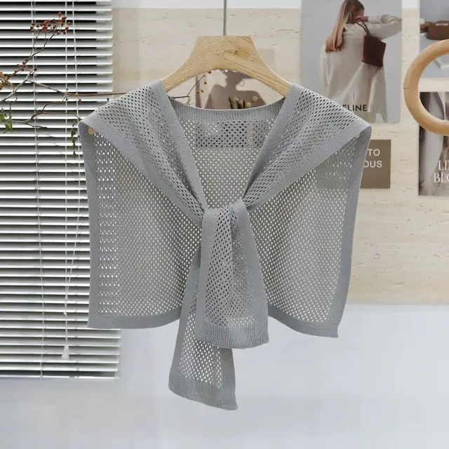 Knitted Shawl Matching Shirt Skirt Outer T shirt Small Waistcoat Gray - Shop at LoveMi