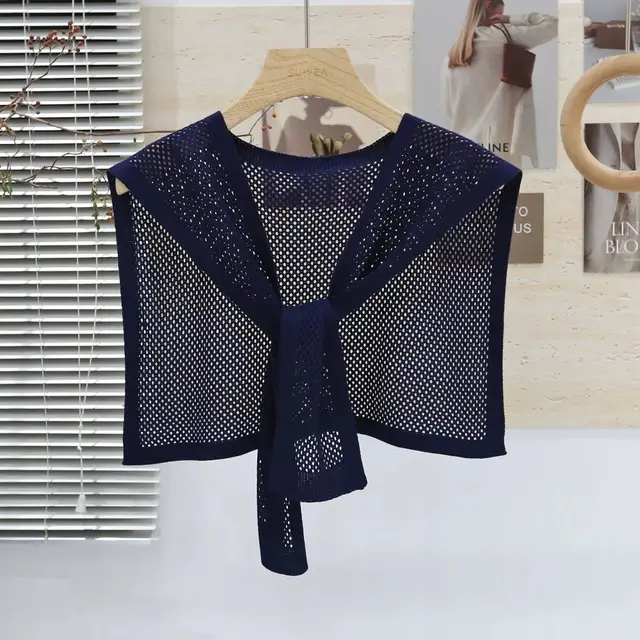 Knitted Shawl Matching Shirt Skirt Outer T shirt Small Waistcoat Navy Blue - Shop at LoveMi