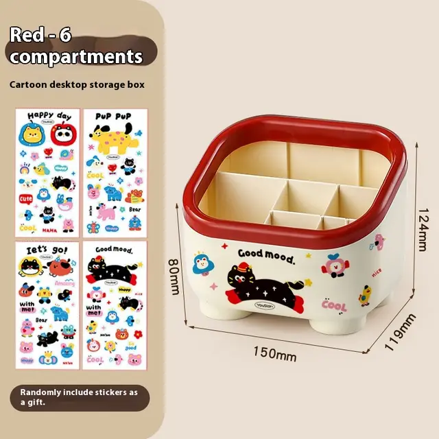 Dopamine Desktop Stationery Storage Cartoon Pen Holder One Red Sticker - Shop at LoveMi