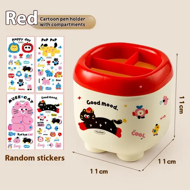 Dopamine Desktop Stationery Storage Cartoon Pen Holder Pen Holder Red Sticker - Shop at LoveMi