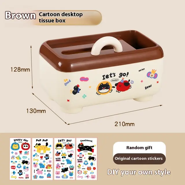 Dopamine Desktop Stationery Storage Cartoon Pen Holder Tissue Storage Box Brown - Shop at LoveMi