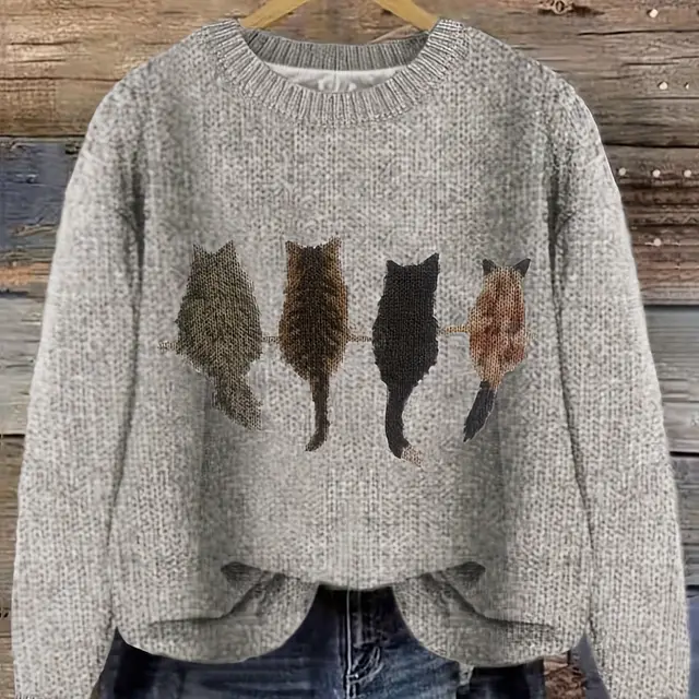 Cute Dog Thick Needle Sweater For Women Grey - Shop at LoveMi